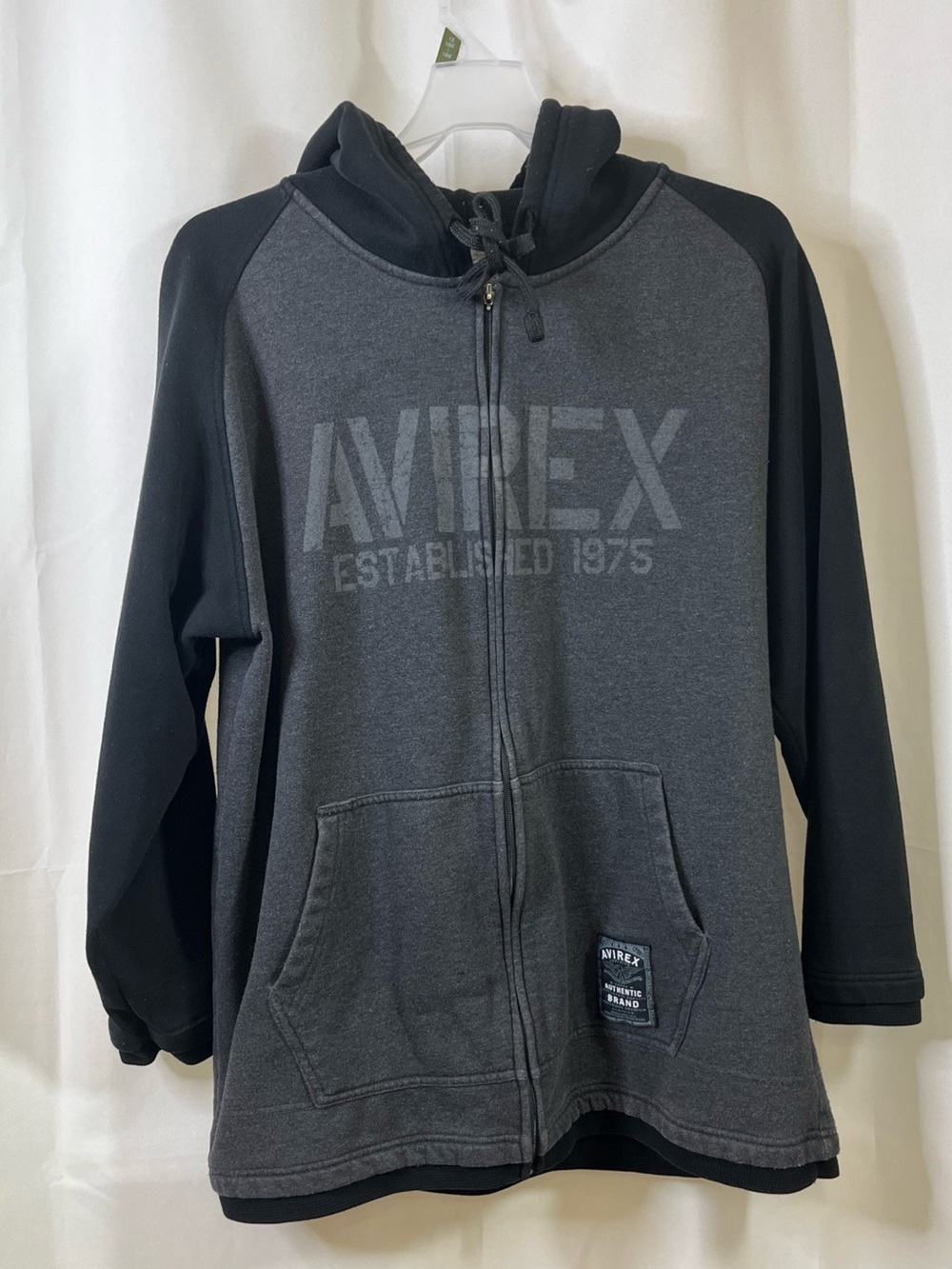 Vintage Y2K Avirex Zip Up Hoodie XXL Skater Emo Grunge Black Gray  Baggy Skull